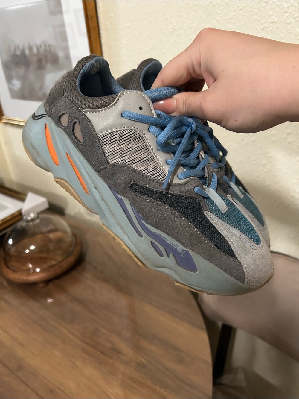 Adidas Yeezy 700 Chunky Grey & Blue Suede Runner with Orange Accents
